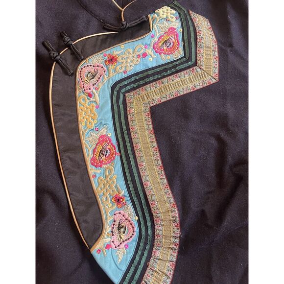 Top Shop Cropped Jacket Embroidered Navy‎ Blue size 12 - Picture 4 of 10